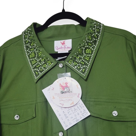 QUACKER FACTORY Plus 3X NWT Green Rhinestone Embellished Stretch Cotton Jacket - Picture 5 of 11